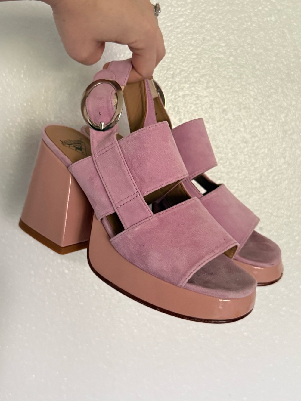 John Fluevog Picnic Kerry platform slingback sandals Pastel Suede size 7